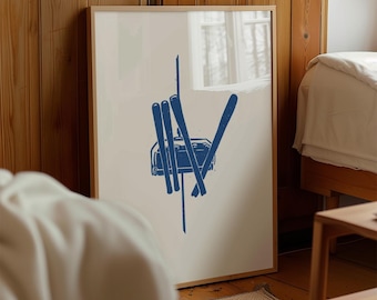 Ski Lift Art Print | Blue Alpine, Ski Chalet Decor