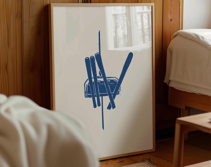 Ski Lift Art Print | Blue Alpine, Ski Chalet Decor