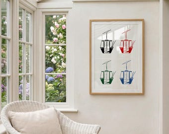 Retro Ski Gondola Art Print | Vintage Chalet Decor