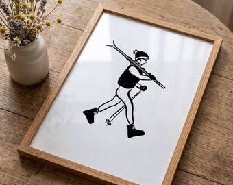 Vintage Ski Print | Monochrome Winter Sports Art, Chalet Decor