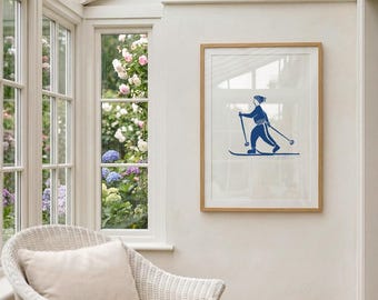 Retro Skier Print | Vintage Ski Illustration, Chalet Art