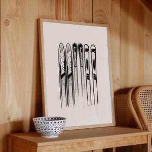 Planks | Skiing Print, Screen Print, Ski Artwork, Ski Poster, Retro Ski Art, Chalet Decor, Ski Chalet Wall Art, Ski Chalet Art, Vintage Skis