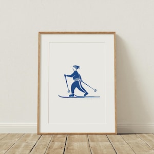 Retro Skier | Chalet Artwork, Gift for Ski Chalets, The Alps, Skiing Poster, Ski Print, Classic Ski Illustration, Chalet Art, Ski Wall Print