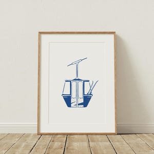 Ski Gondola Blue | Ski Lift Art, Ski Wall Print, Alpine Artwork, Gondola Art, Chalet Poster, Gift for Ski Chalets, Ski Decor, Chalet Artwork