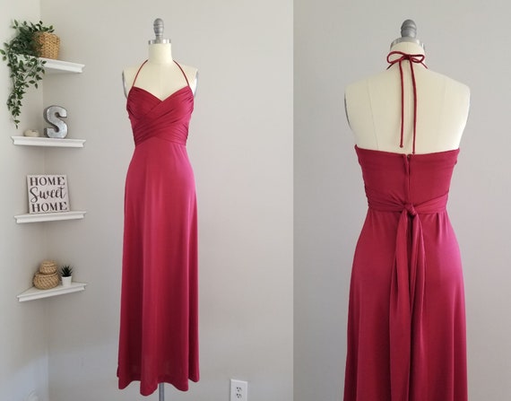 1970's Red Wine Maxi Dress || Vintage 70s Cranberr