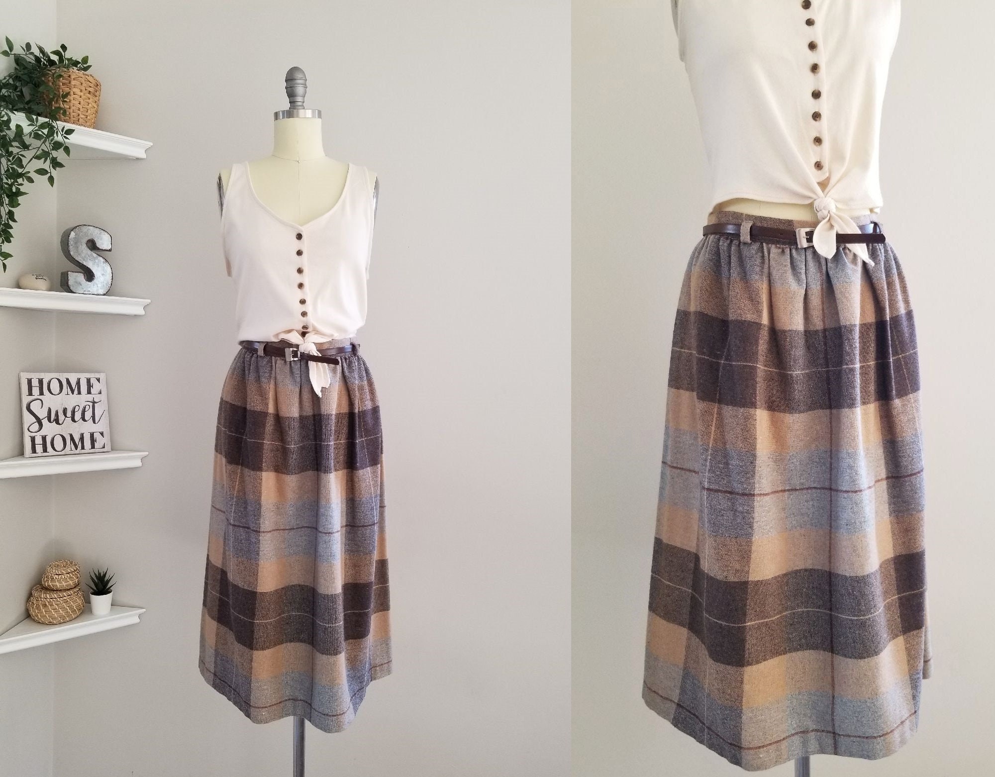 plaid midi skirt set