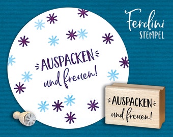 Stempel · Auspacken und freuen + Stern