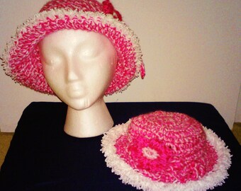 Crochet dressy toddler hat and mommy hat. Mommy and me pink and white hats.  Mommy and me springtime hats. Great gift for mothers day!!!!!