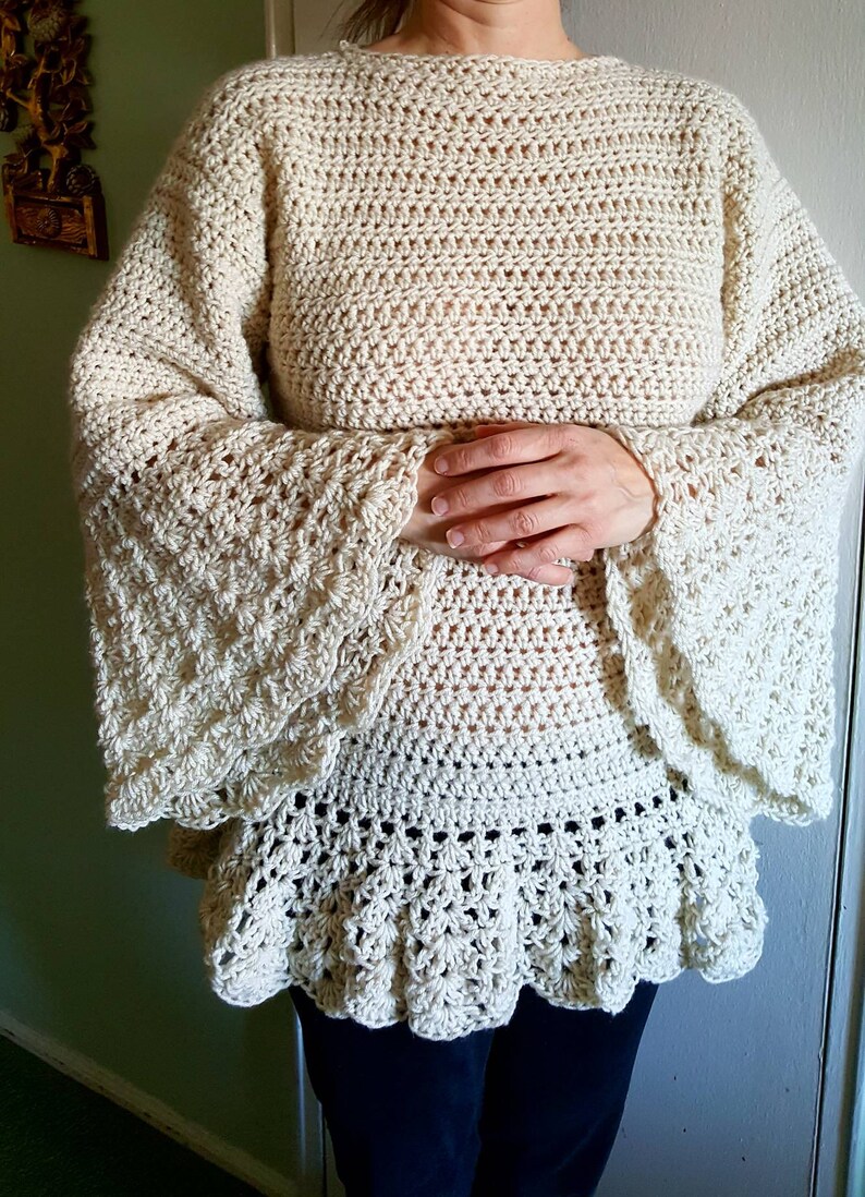 elegant woman/'s sweater exclusive design! bell sleeve sweater Women/'s crochet sweater,Crochet bell sleeve sweater made to order sweater