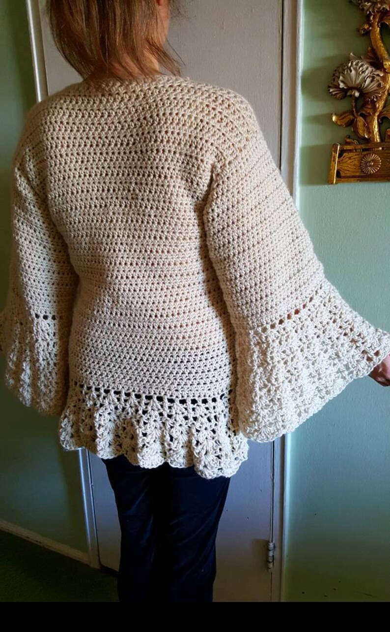elegant woman/'s sweater exclusive design! bell sleeve sweater Women/'s crochet sweater,Crochet bell sleeve sweater made to order sweater