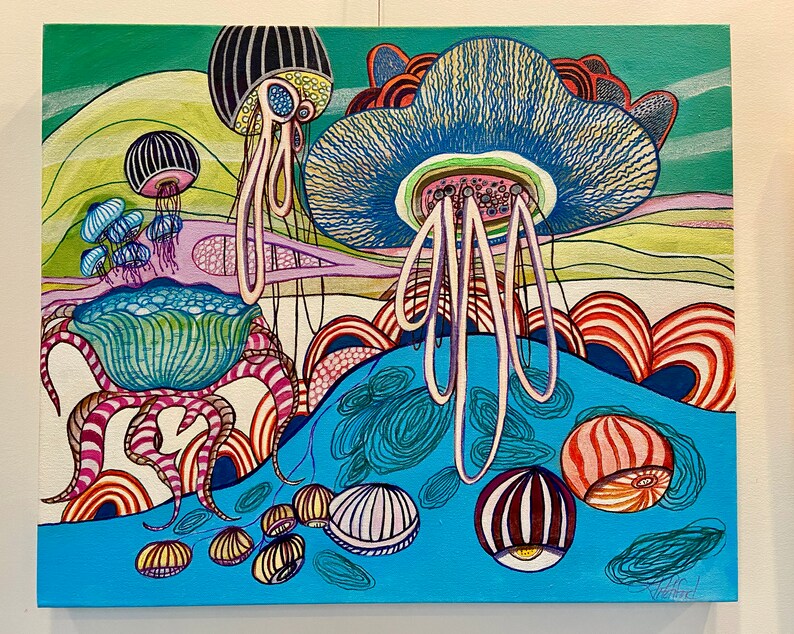 Original Mixed Media Painting Ocean ecosystem Underwater Sea Etsy