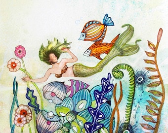 Mermaid Watercolor Fine Art Print