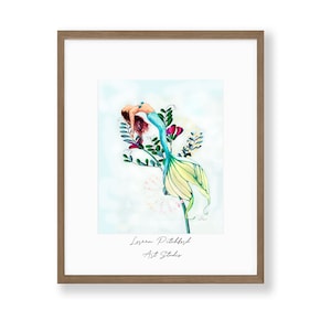 Mermaid and Botanical Floral  Fine Art Print