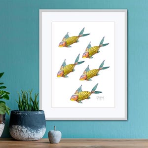 Fish Art Print,  A School of watercolor fish, wall Decor