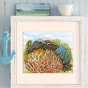 Watercolor Botanical featuring Anemones and Shells, Colorful original artwork print image 2