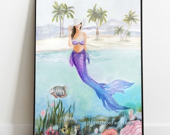 Mermaid Print From Original Watercolor painting