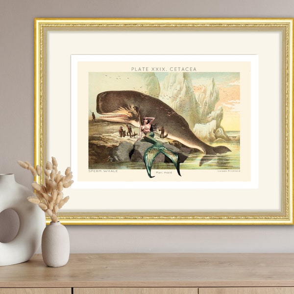 Save the Whale, Mermaid & Whale Art Print, Whale Lithograph Fine Art Print,  Home Wall Art, Environmental Awareness