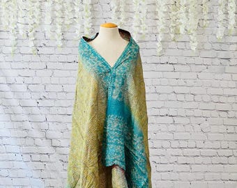 Silk Kantha Embroidered Wrap: Reversible Hand-Stitched Artistry