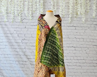 Silk Kantha Embroidered Wrap: Reversible Hand-Stitched Artistry