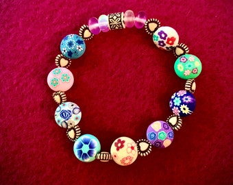 Colorful Painted Polymer Clay Beaded Bracelet