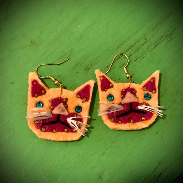 Handsewn Wool Felt Kitten Earrings