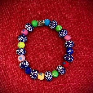 Colorful Painted Polymer Clay Beaded Bracelet
