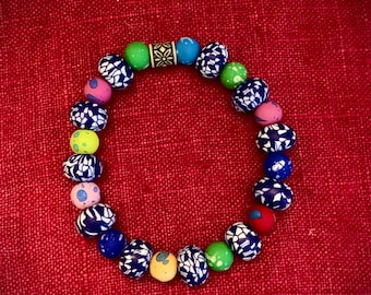 Colorful Painted Polymer Clay Beaded Bracelet
