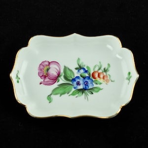 Vintage Herend Hand Painted Pin Dish with Scalloped Edges Printemps Floral Motif