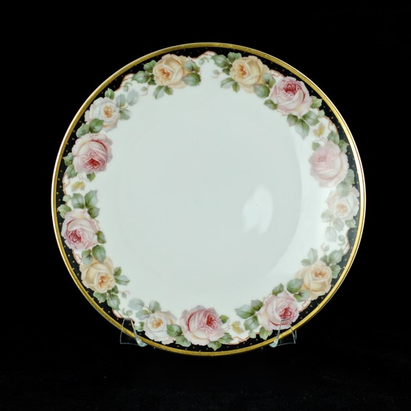 Antique Thomas Sevres Bavaria Rose Motif Gilded Porcelain 8.5" Salad Plate Dessert Plate