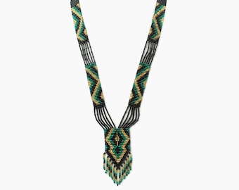 Vintage Art Deco vidrio con cuentas colgante collar verde oro y negro