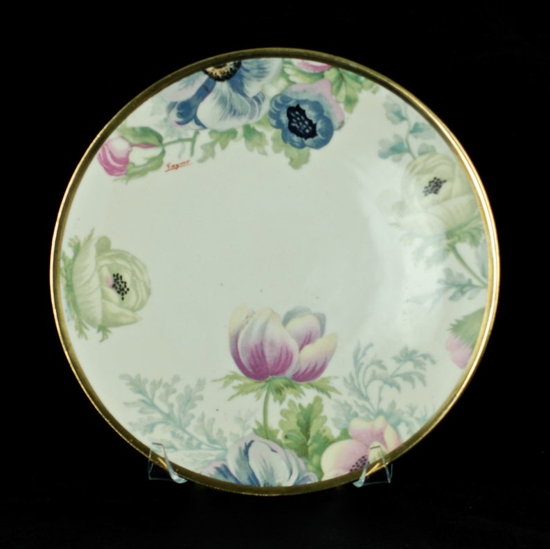 Artiste antique Signé Peint à la main Motif Floral Porcelaine Dorée 9 Assiette Armoire Coquelicot Motif O & EG Royal Autriche image 1