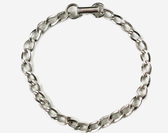 Vintage Sterling Silver Curb Chain Link Bracelet Textured and Polished Links Charm Bracelet