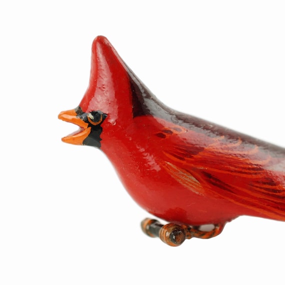 Vintage Wooden Northern Cardinal Brooch Pin Hand … - image 2