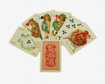 Vintage 1930s Piatnik &quot;Baroque&quot; Playing Cards, Complete 52 Card Set Plus 2 Early &quot;Jolly Jocker&quot; Joker Cards