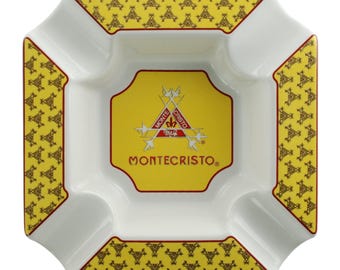 Zabytkowa popielniczka na cygara Montecristo Four Rest, prezent dla palacza cygar, prezent na Dzień Ojca, w kolorze żółtym, czerwonym i białym