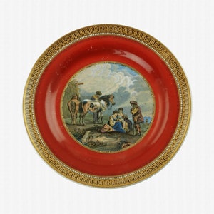 Antique F&R Pratt &quot;Skewbald Horse&quot; P. Wouvermann Pinx 7.25&quot; Red Plate with 123 Border