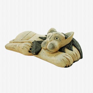 Vintage Carved Wood Lion with Dimensional Mane and Tail, Hand Painted