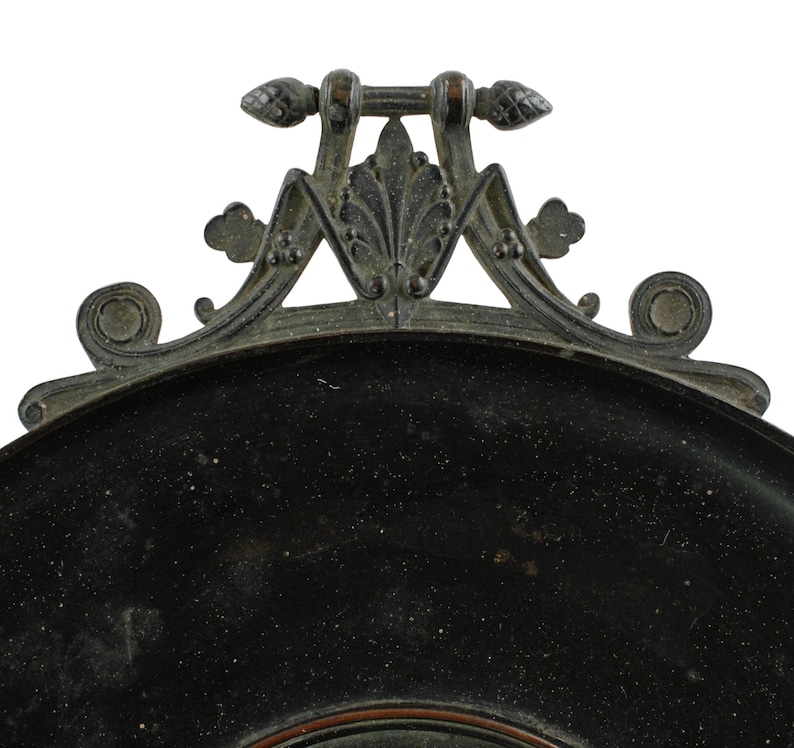 Antique Continental 19th Century Neoclassical Tazza Bronze Relief Plaque VIRGILIVS APVD MECENATEM Palmette Handles and Pinecone Finials image 5
