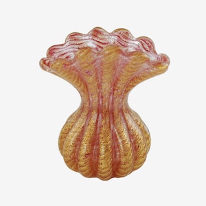 Vintage Murano Vase Rosa und Gold Gerippt Cordonato D&#39;Oro Zebrati Glas Barovier & Toso