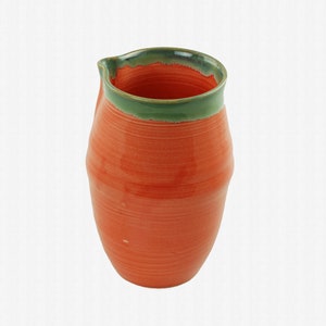 Vintage Scott Carlson Hand Thrown Ceramic Vessel Glazed in Orange with Blue/Green Crystalline Rim and Pouring Spout, Circa 2003