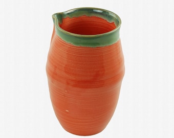 Vintage Scott Carlson Hand Thrown Ceramic Vessel Glazed in Orange with Blue/Green Crystalline Rim and Pouring Spout, Circa 2003