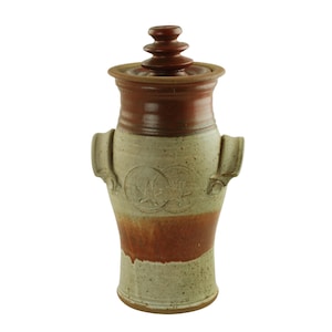 Vintage Robert Hasselle Studio Art Pottery Hand Thrown Stoneware Lidded Jar with Linked Double Star Motif