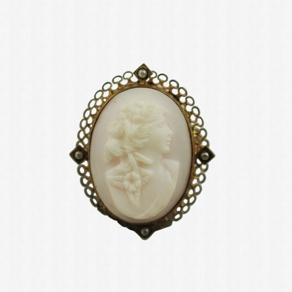 Angel Skin Cameo Brooch with Seed Pearl Accents, … - image 1