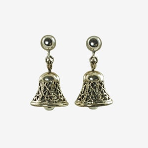 Vintage Sterling Silver Filigree Bell Earrings with Screwback Closure, 11 Grams