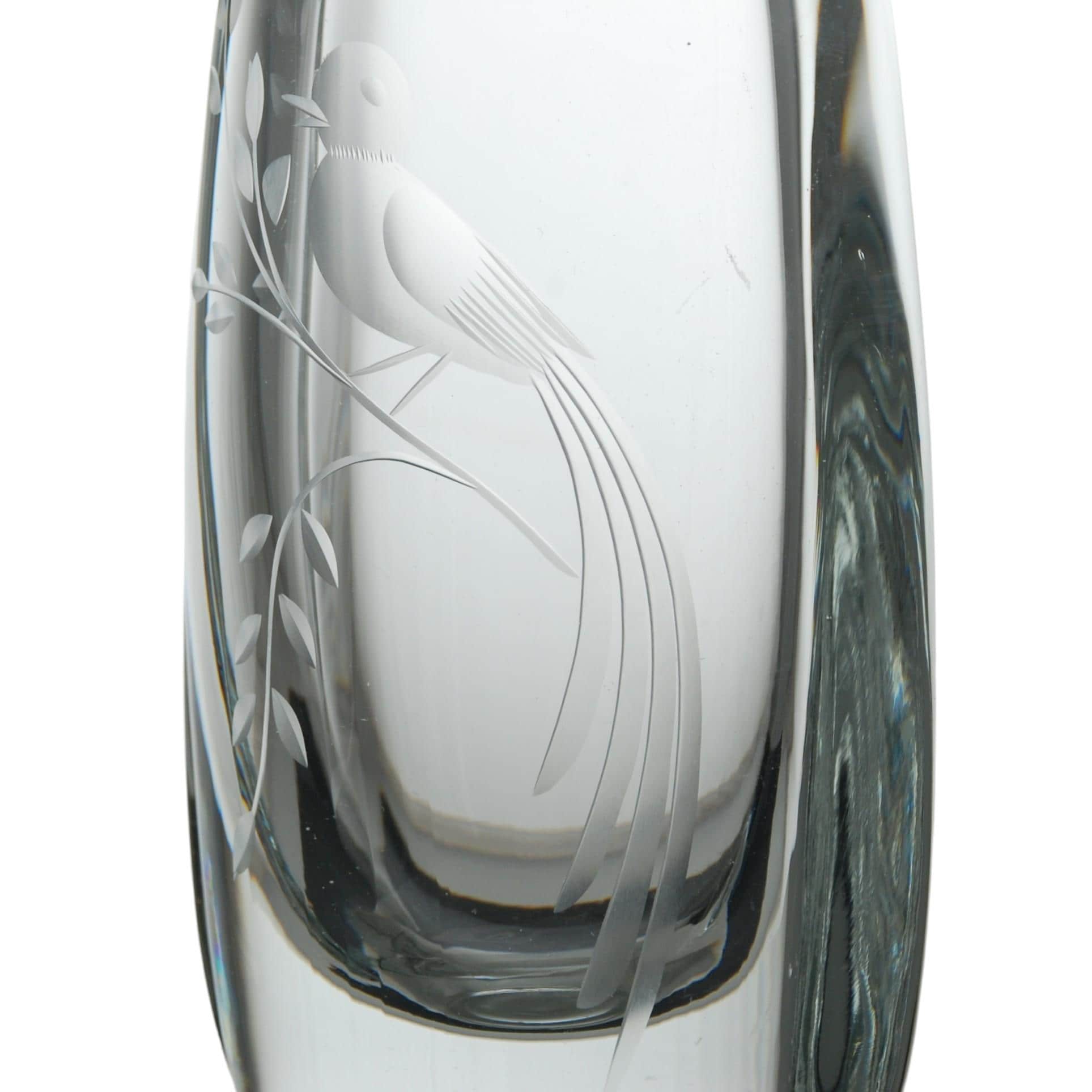 Vintage Kosta Boda Etched Swedish Crystal Vase Bird Perched