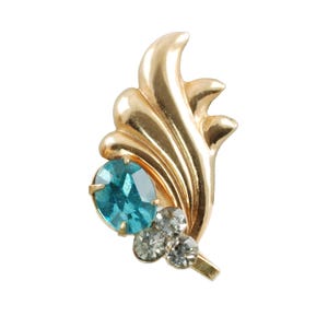 Vintage Unsigned Phyllis Demi Parure Teal and Clear Rhinestone Brooch and Screwback Earring Set, Something Blue Wedding Jewelry image 8
