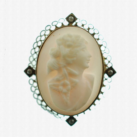 Angel Skin Cameo Brooch with Seed Pearl Accents, … - image 3