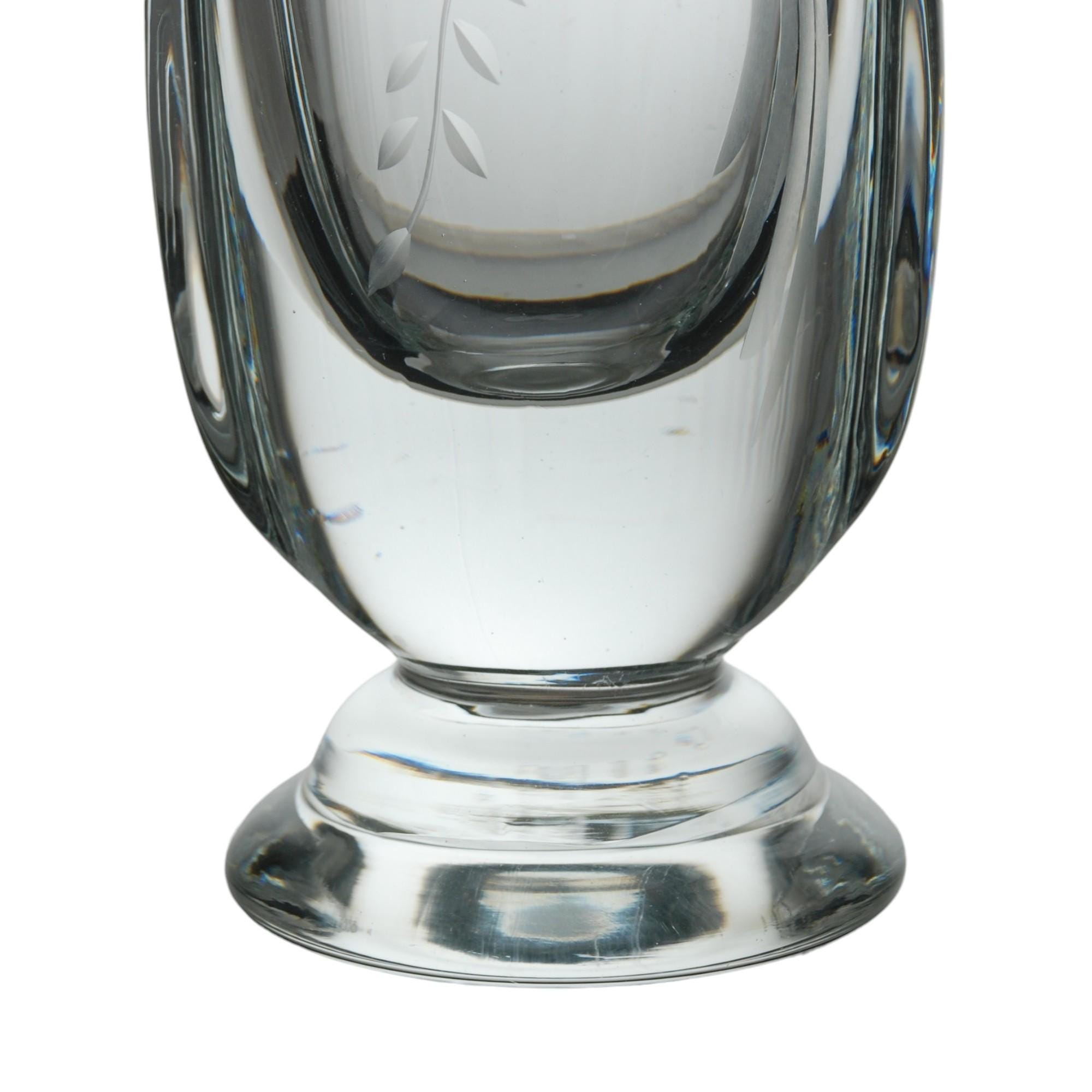 Vintage Kosta Boda Etched Swedish Crystal Vase Bird Perched