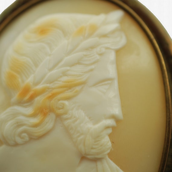 Antique Hand Carved Zeus Shell Cameo Brooch Pin w… - image 3