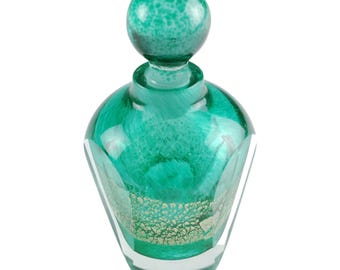 Vintage Sommerso Art Glass Faceted Perfume Bottle Featuring Gold Foil Decor